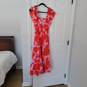 Flower Printed V Neck Midi Dress NWT